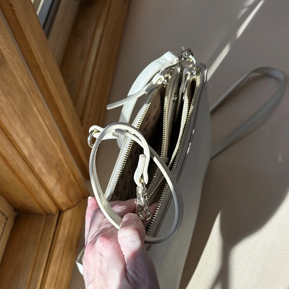 Lo & Sons Pearl Saffiano Leather Crossbody Bag in Ivory - Picture 9 of 16